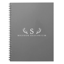 Caderno Espiral Galhos de Veado Elegantes Monograma Cinza