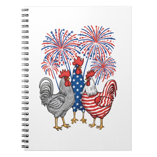 Caderno Espiral Galinha Americana Patriótica Em 4 De Julho (Frente)
