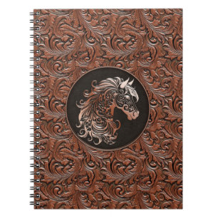 Caderno Espiral Galinha castanha, cabeça de cavalo de couro floral