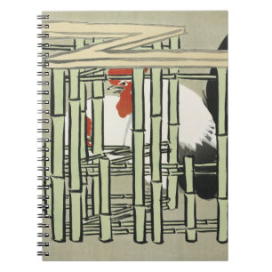Caderno Espiral Galinha Japonesa Antiga Atrás da Arte da Cerca de 