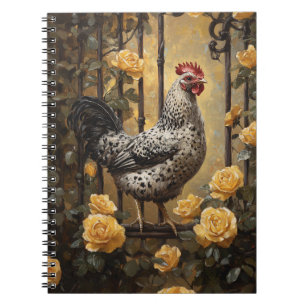 Caderno Espiral Galinha Malhada com Rosas Amarelas Pintura a Óleo