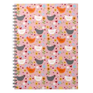 Caderno Espiral Galinhas do Pink Flor Garden
