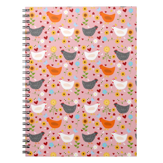 Caderno Espiral Galinhas do Pink Flor Garden (Frente)