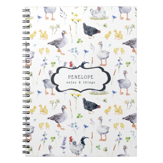 Caderno Espiral Galinhas Russas | Notebook Monograma (Frente)