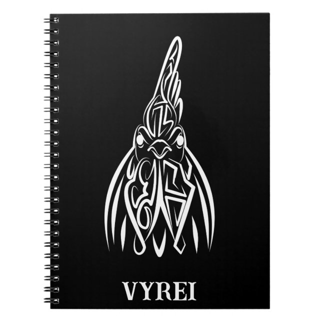 Caderno Espiral Galo Tribal Negro e Branco (Frente)