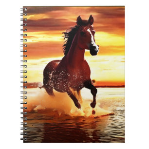 Caderno Espiral Galopagem De Cavalos Selvagens Através Do Surf