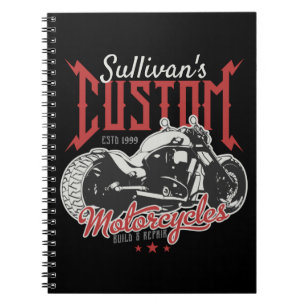 Caderno Espiral Garagem de Moto Personalizada Grande e Má Motocicl