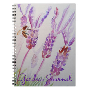 Caderno Espiral Garden Journal Lavender Bee Watercolour Notebook
