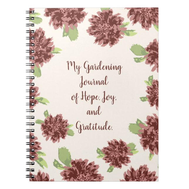 Caderno Espiral Gardening Joy and Gratidão - Red Daisies Frame.  (Frente)