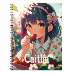 Caderno Espiral Garota Bonita Comendo Morangos   Dia de Verão