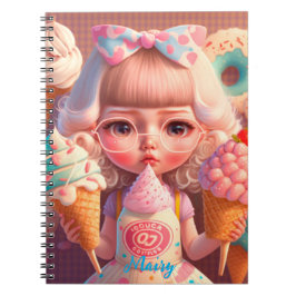 Caderno Espiral Garota bonita Kawaii com sorvetes