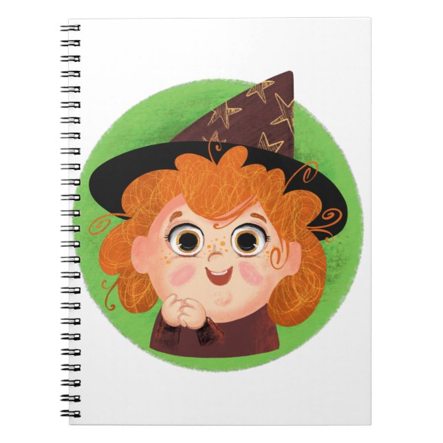 Caderno Espiral Garota bonita numa fantasia de bruxa (Frente)