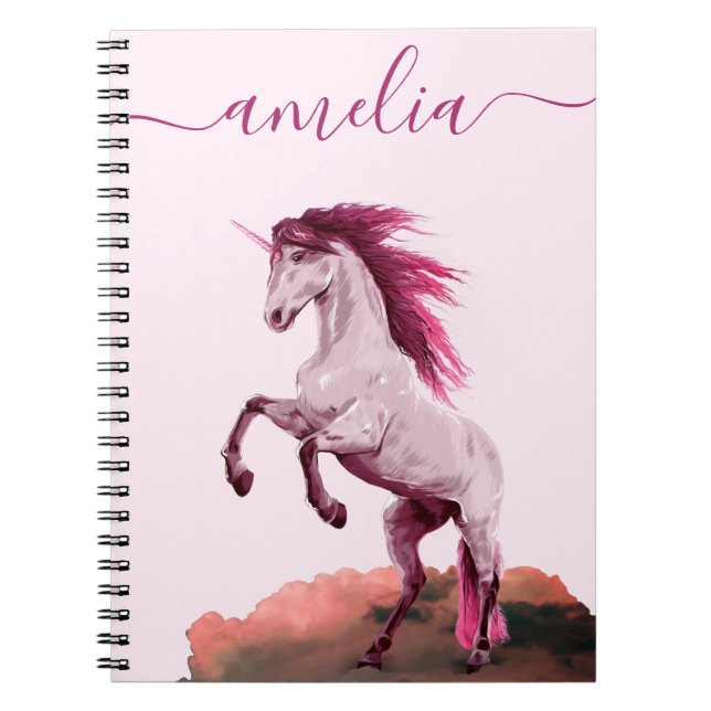 Caderno Espiral Garota Bonito de Caligrafia de Nuvem Rosa Vibrante (Frente)