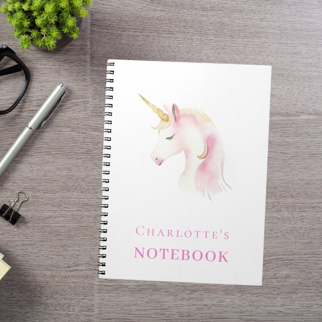 Caderno Espiral Garota branca-rosa-Unicorn (Criador carregado)