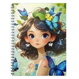 Caderno Espiral garota com uma borboleta azul na cabeça