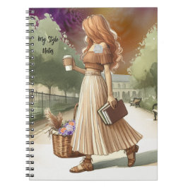 Caderno Espiral Garota da Moda com Cabelo Ruivo e Journal Booksboo