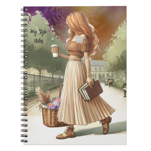 Caderno Espiral Garota da Moda com Cabelo Ruivo e Journal Booksboo (Frente)