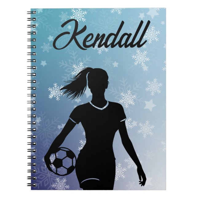 Caderno Espiral Garota de futebol personalizada no floco de neve d (Frente)