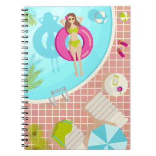 Caderno Espiral Garota de piscina de biquíni praia de verão