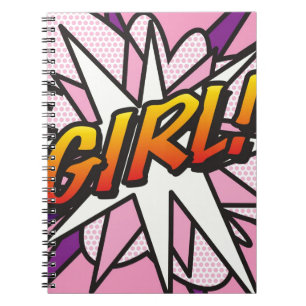 Caderno Espiral GAROTA Diversão Arte Pop de Quadrinhos Retrô