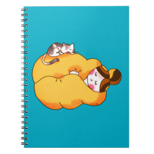 Caderno Espiral Garota Dormindo com Gato Louco