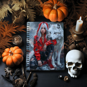 Caderno Espiral Garota Gótica e Lobo
