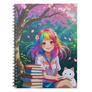 Caderno Espiral Garota Kawaii de Anime com Cachorrinho