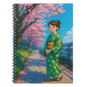 Caderno Espiral "Garota Kimono - Notebook Cherry Blossom