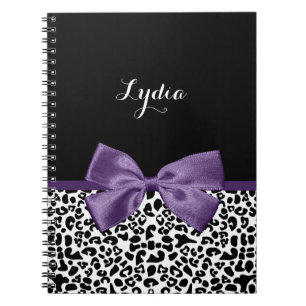 Caderno Espiral Garota Leopard Imprima Bonito Faixa Roxa com Nome