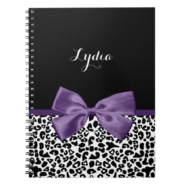 Caderno Espiral Garota Leopard Imprima Bonito Faixa Roxa com Nome (Frente)