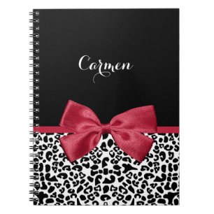 Caderno Espiral Garota Leopard Imprime Fita Vermelha Brilhante Com