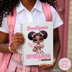 Caderno Espiral Garota Negra de Volta às Aulas Afro Puff Chic