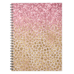 Caderno Espiral Garota Pessegueira Dourada Leopardo Imprime Brilho