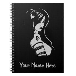 Caderno Espiral Garota Pirata Negra e Cinza