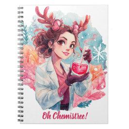 Caderno Espiral Garota Química Festiva Aquarela Arte Científica