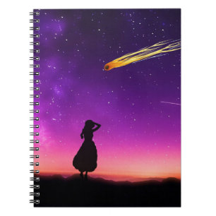 Caderno Espiral Garota Silhueta Vê Acidente Meteoro Na Terra
