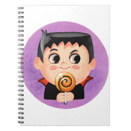 Caderno Espiral Garoto bonito com fantasia de Halloween de vampiro