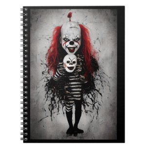 Caderno Espiral Garoto mau com Palhaço Segurando Uma Cabeça Assust