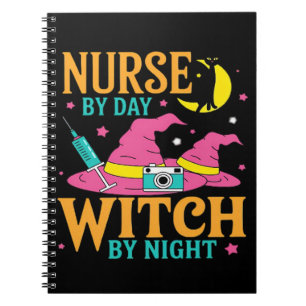Caderno Espiral Gata Enfermeira de Dia, Bruxa de Noite no Hallowee