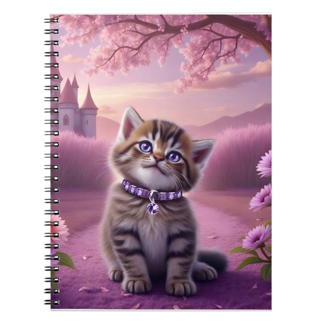 Caderno Espiral Gatinho Adorável com Colar Brilhante (Frente)