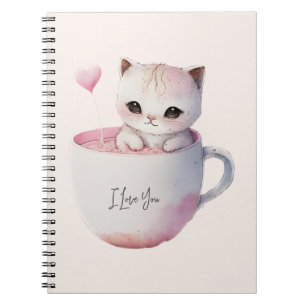 Caderno Espiral Gatinho Bonito com Coração Balão
