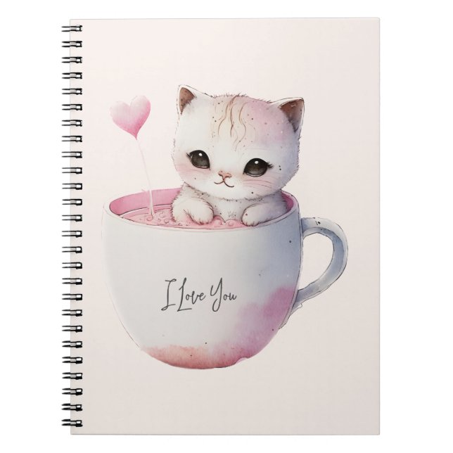 Caderno Espiral Gatinho Bonito com Coração Balão (Frente)