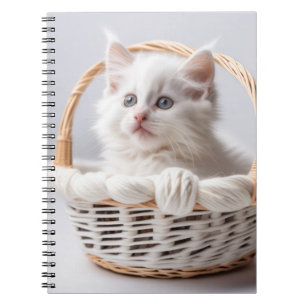 Caderno Espiral Gatinho branco em uma cesta