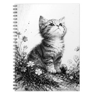 Caderno Espiral Gatinho Caprichoso em Flores Silvestres – Preto e 