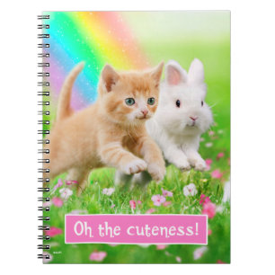 Caderno Espiral Gatinho & coelho com arco-íris