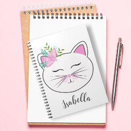 Caderno Espiral Gatinho com borboleta rosa personalizada