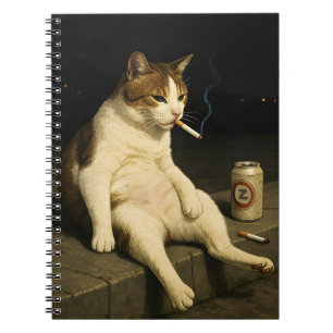 Caderno Espiral Gatinho de Cigarro Meme Engraçado de Gato Fumando