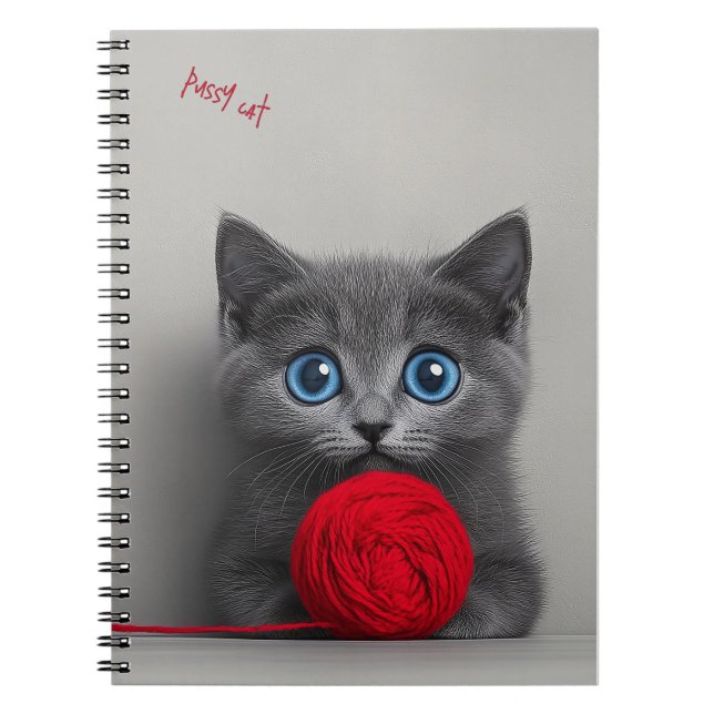 Caderno Espiral Gatinho de Cinza giro brincando com a Bola de Lã V (Frente)