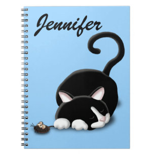 Caderno Espiral Gatinho de desenho animado com mouse de brinquedo