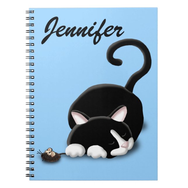 Caderno Espiral Gatinho de desenho animado com mouse de brinquedo (Frente)